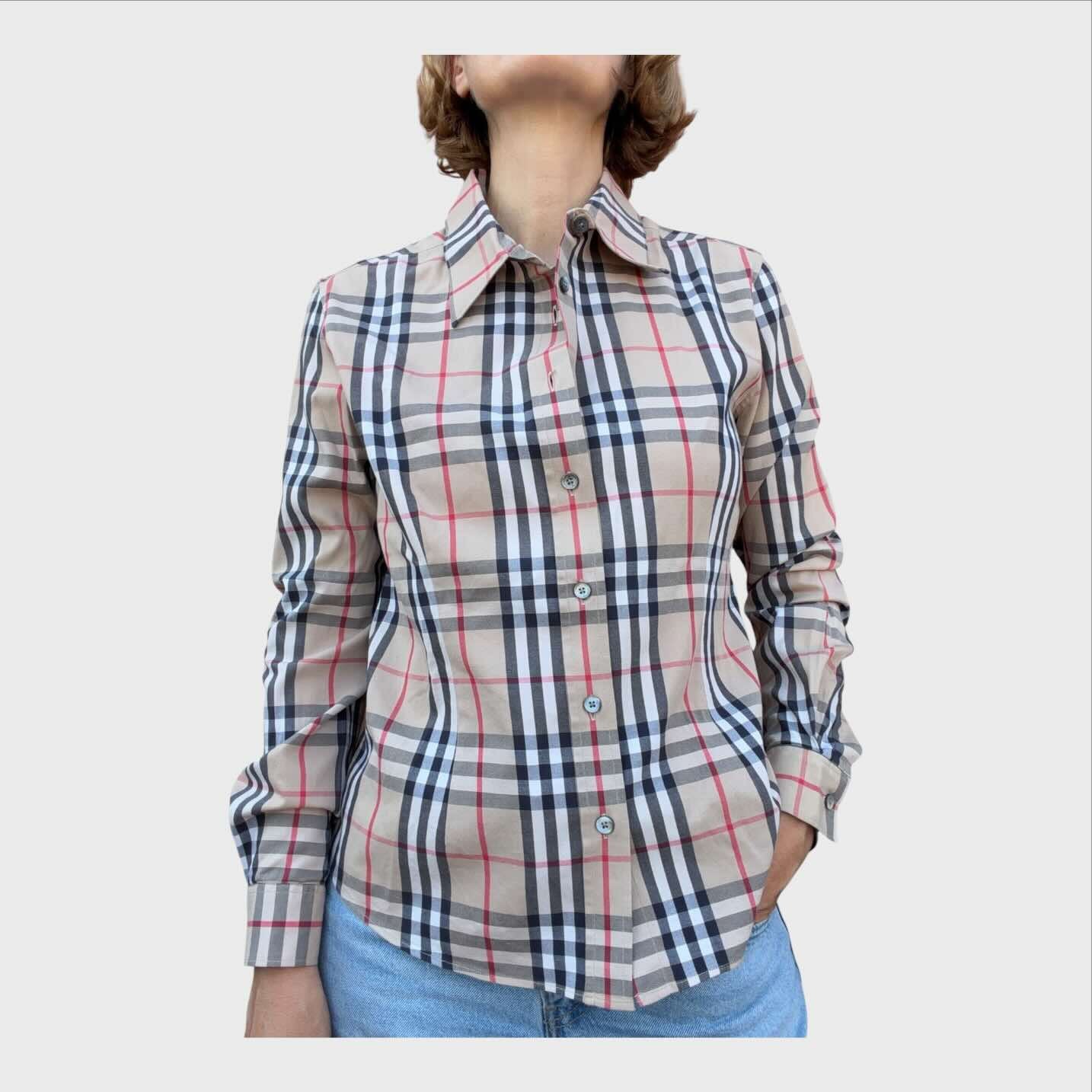 Burberry Camicia Vintage da donna scozzese beige classica 