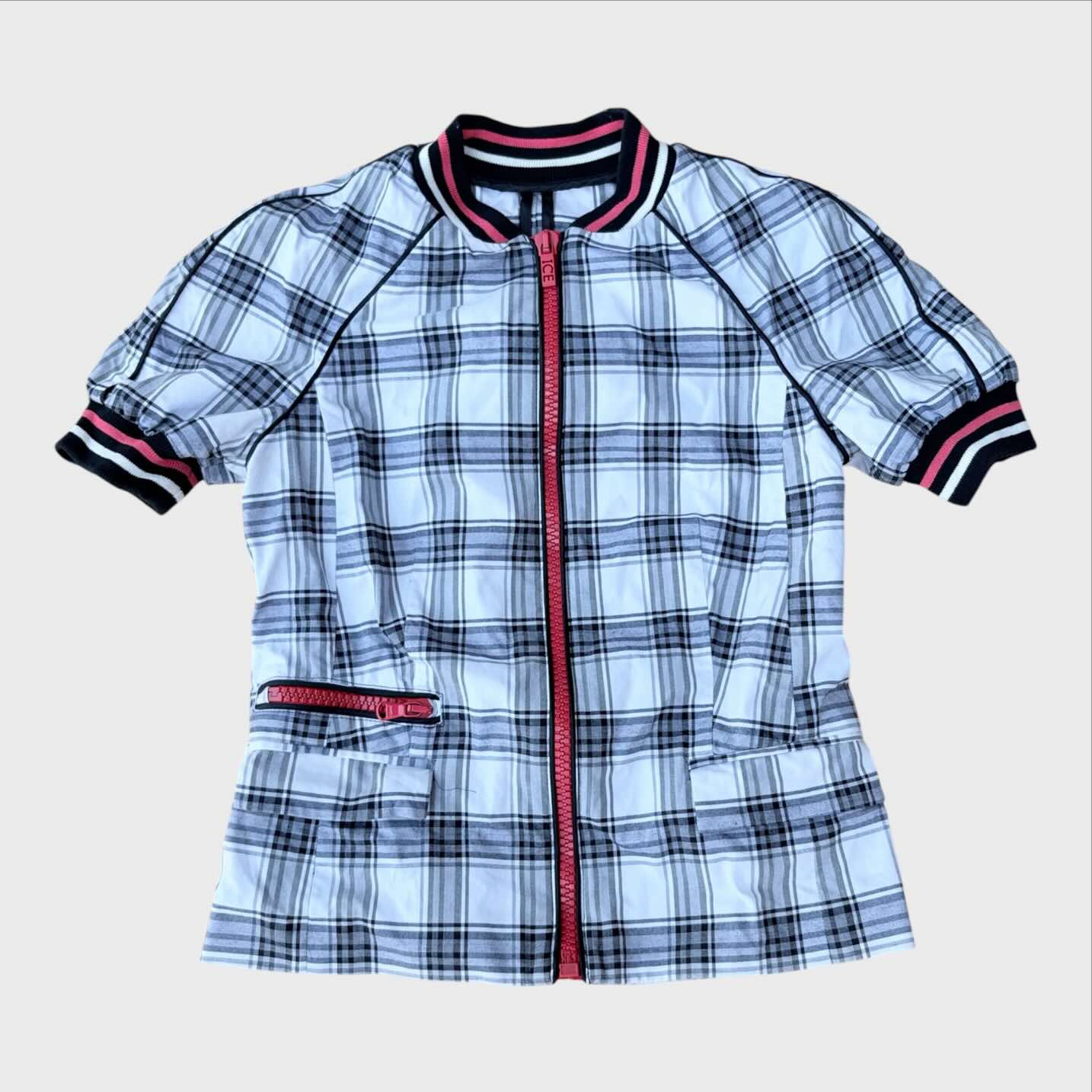 Ice Iceberg giacca vintage bomber a maniche corte in tessuto scozzese tg.42