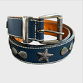 Les Copains Vintura Vintage Silver Line - Pelle Blu Navy con Borchie Marine