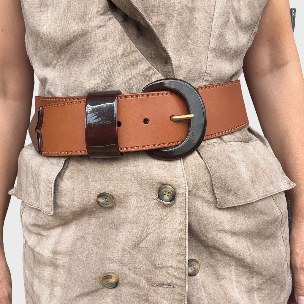 Cintura Larga Vinta Donna in Pelle Cuoio Gaucho Milano – Fibbia Ovale Effetto Tartaruga