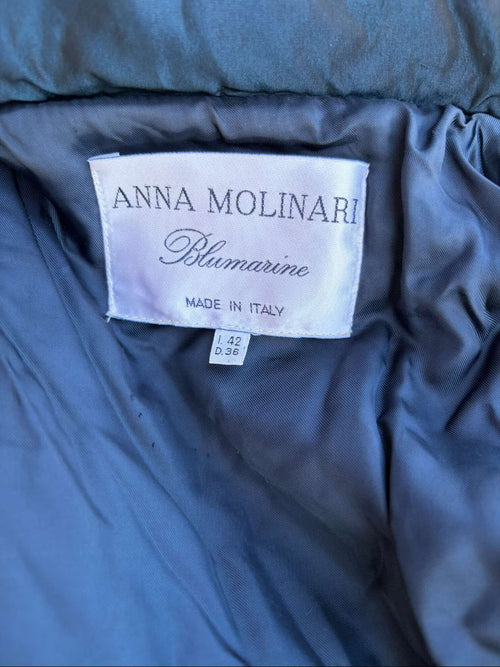 Etichetta vintage Anna Molinari Blumarine Giacca Vintage Blu Navy con Bordi in Piuma – Taglia 42 IT / 38 DE