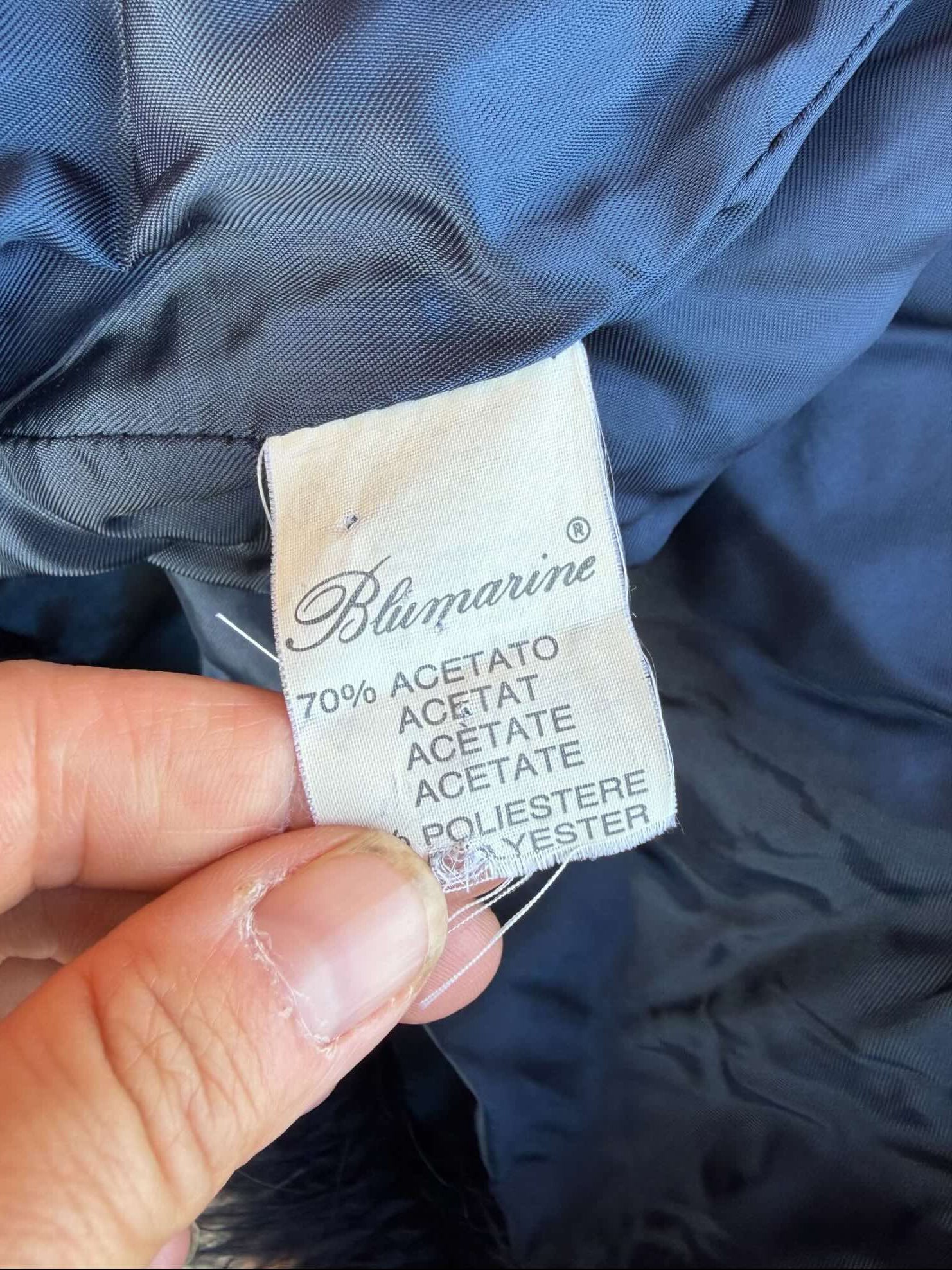 Composizione tessuto giacca piumino Blumarine Anna Molinari Vintage