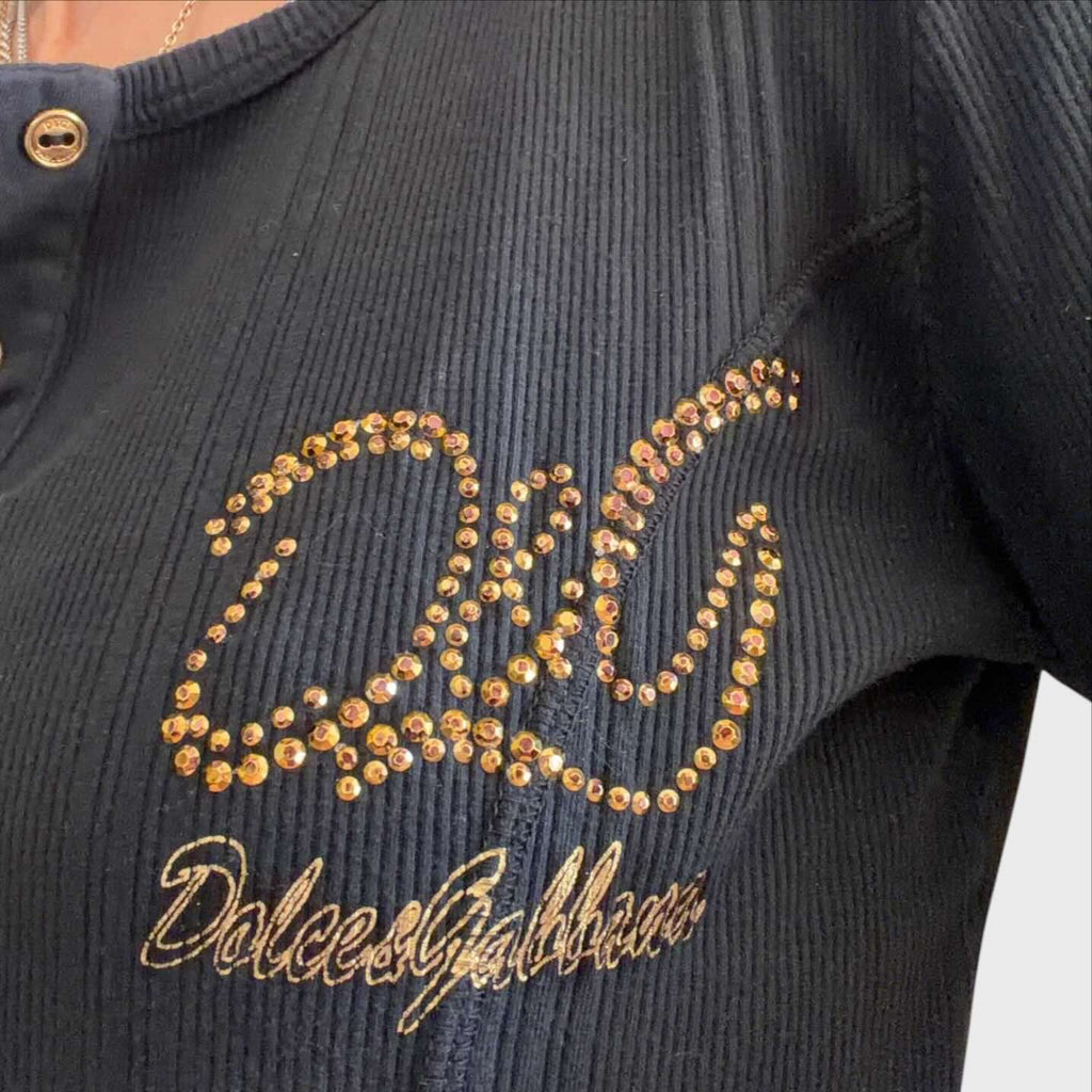 Logo strass e ricamo oro D&G Dolce & Gabbana Vintage