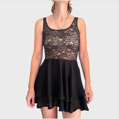 Abito Vintage D&G Dolce & Gabbana — Pizzo Nero e Chiffon, Taglia 40