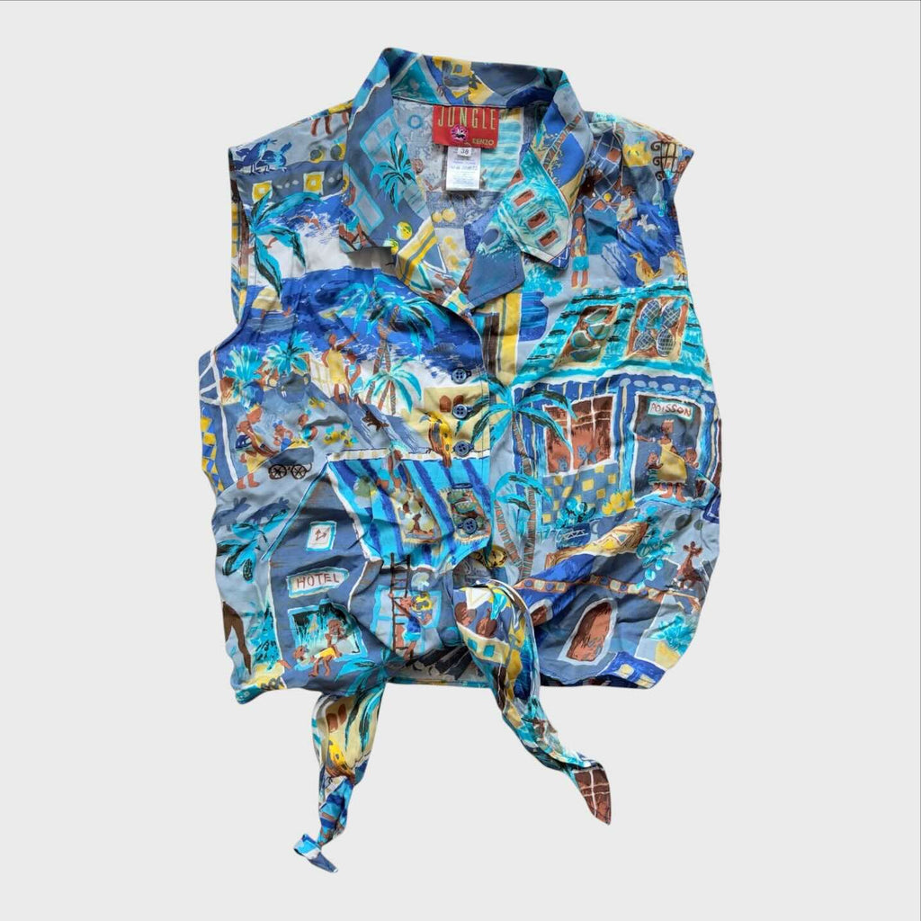 Kenzo Jungle camicia Vintage senza maniche stampata Con nodo davanti