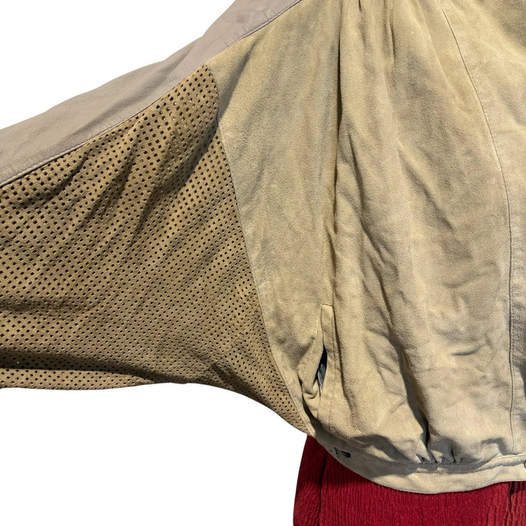 Blouson vintage années 80 en véritable cuir suédé beige