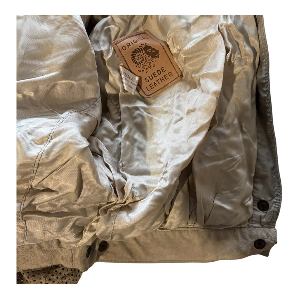 Blouson vintage années 80 en véritable cuir suédé beige