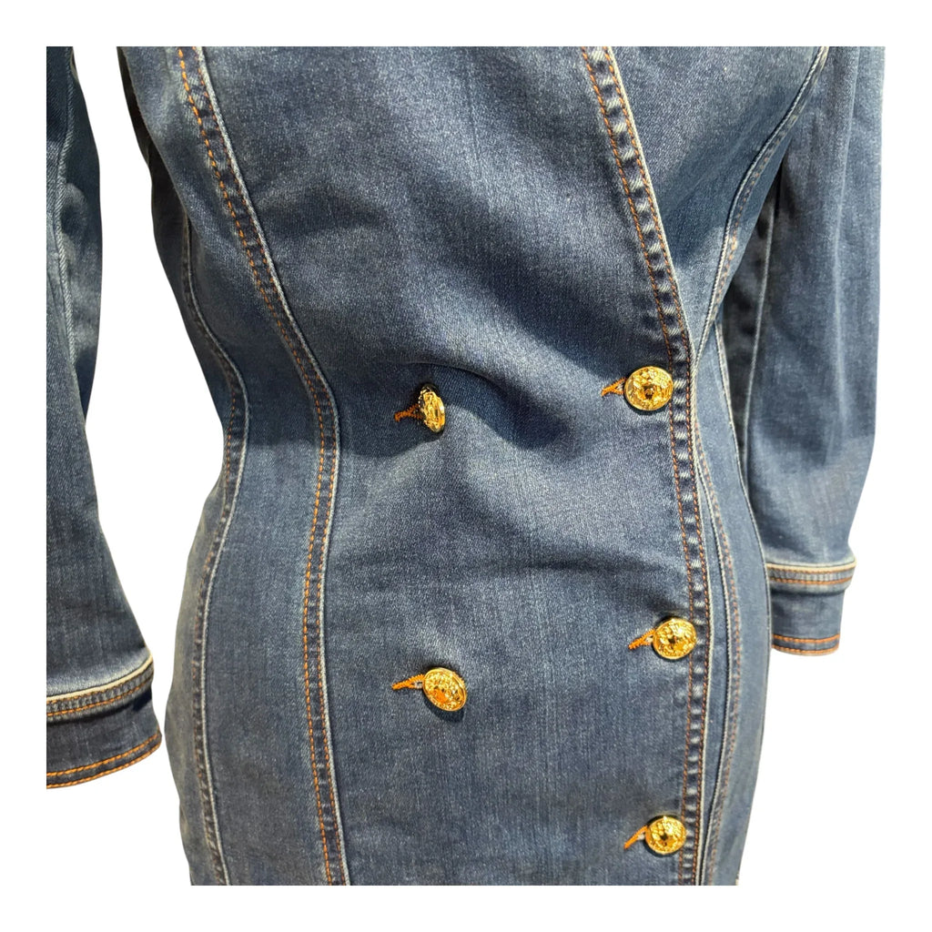 Abito Vintage Nenette vintage in denim easticozzato con bottoni oro 