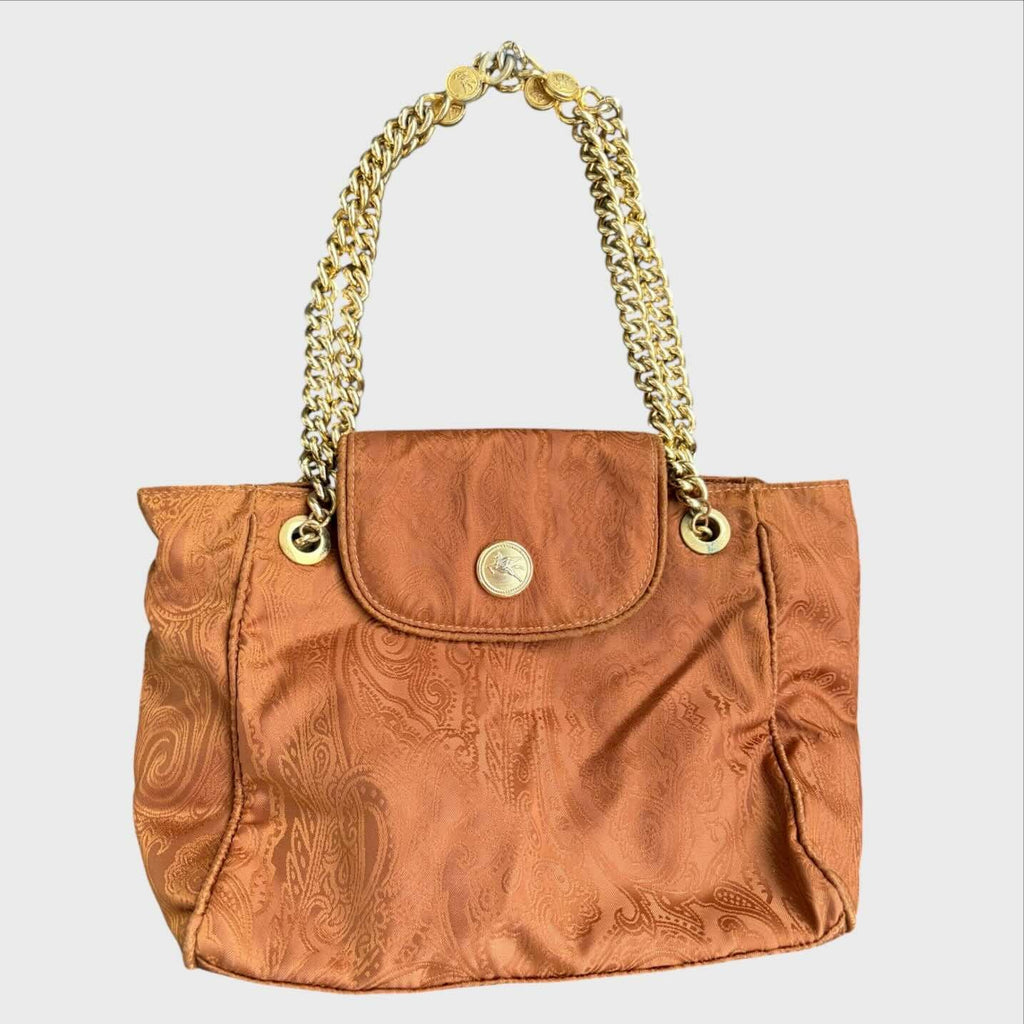 Etro Milano Borsa Vintage Paisley Jacquard Catena Oro — Cognac