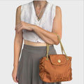Etro Milano Borsa Vintage Paisley Jacquard Catena Oro — Cognac