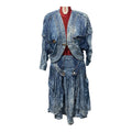 Completo vintage anni 80 in denim con borchie composto da giacca bolero e gonna