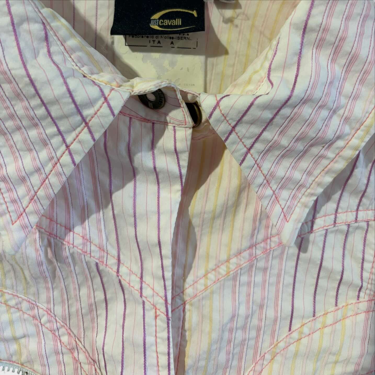 Camicia Vintage J2K Just Cavalli Tessuto righe bianco rosa e giallo