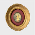 Quadretto Antico con Ritratto Femminile Miniatura - Cornice Dorata Ovale 