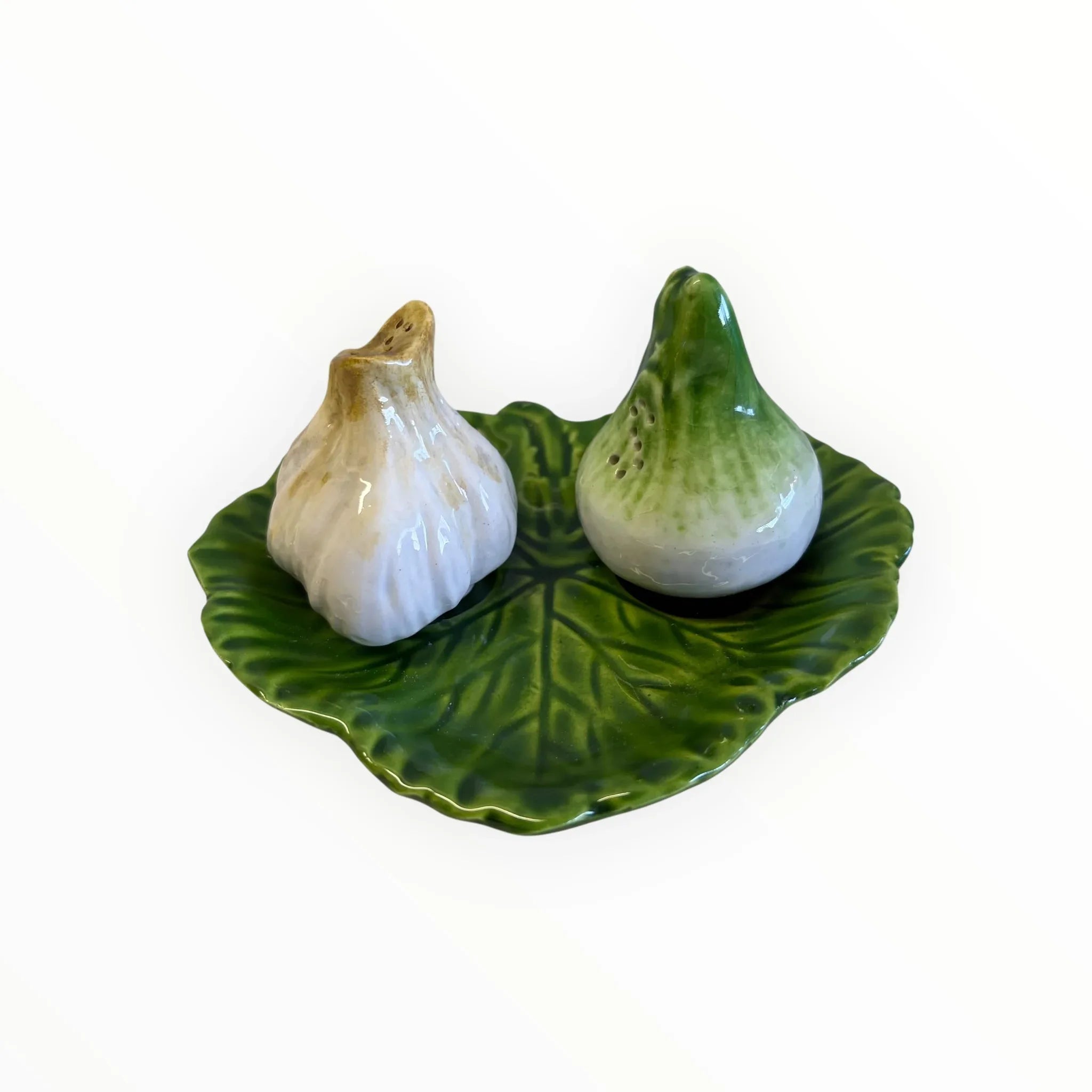 Saliera e pepiera anni 70 in ceramica a forma di Aglio e Finocchio