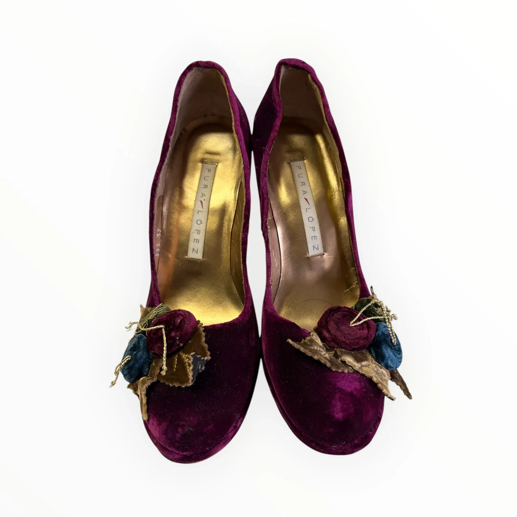 Scarpe Pura Lopez vintage donna 37 in velluto bordeaux