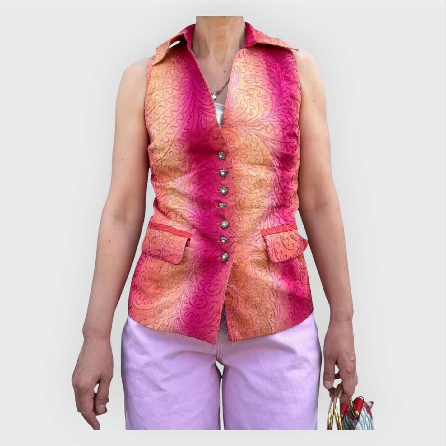 TODD OLDHAM Times Seven Gilet Vintage anni 90 con piccoli bottoni gioiello