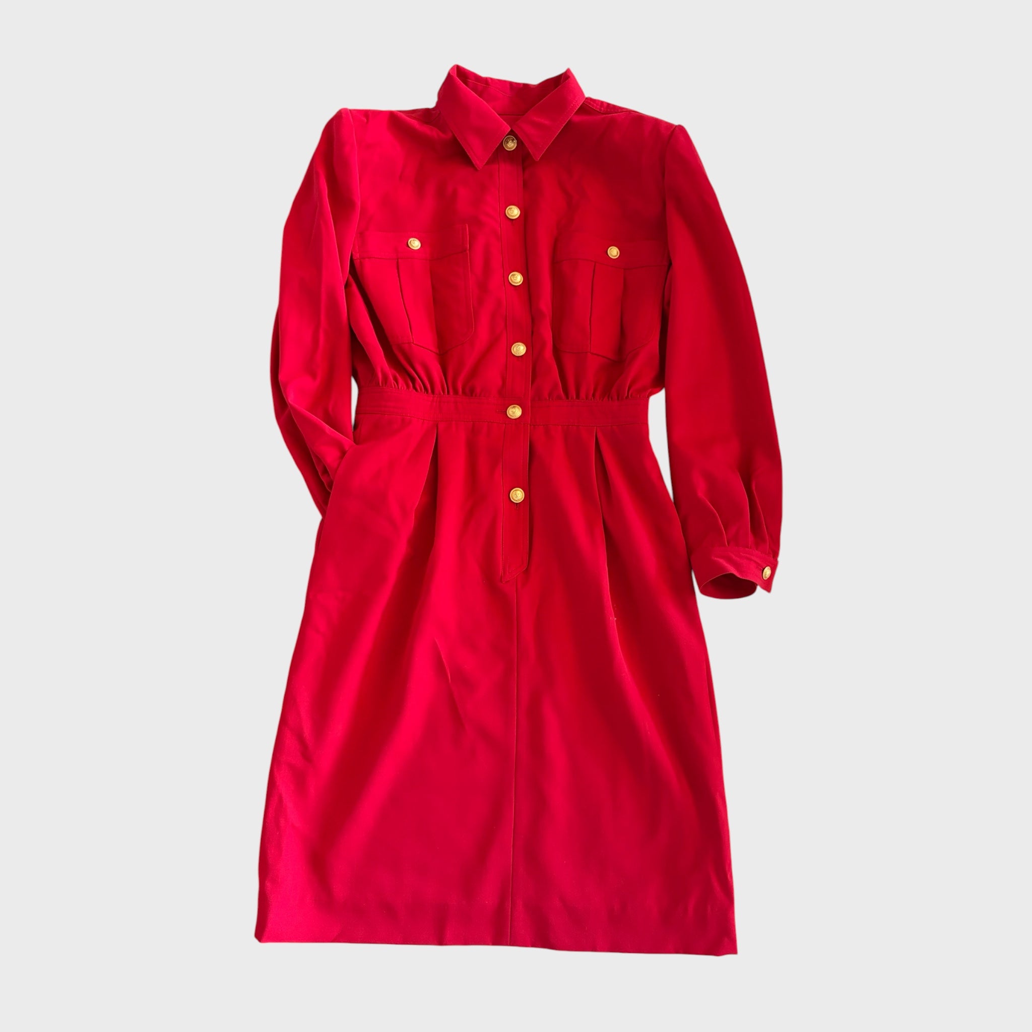 Valentino vestito Vintage rosso con tasche e bottoni dorati